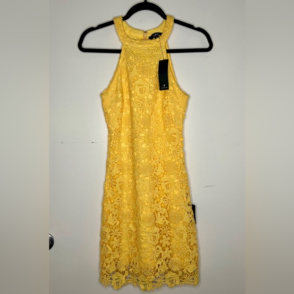 Lulus Love Poem Yellow Lace Mini Dress Size XS NWT - Picture 2 of 14